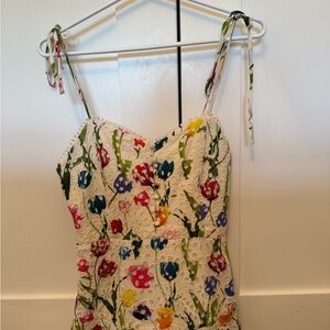 Alice + Olivia Rosette Eyelet Tulip Print Mini Dress